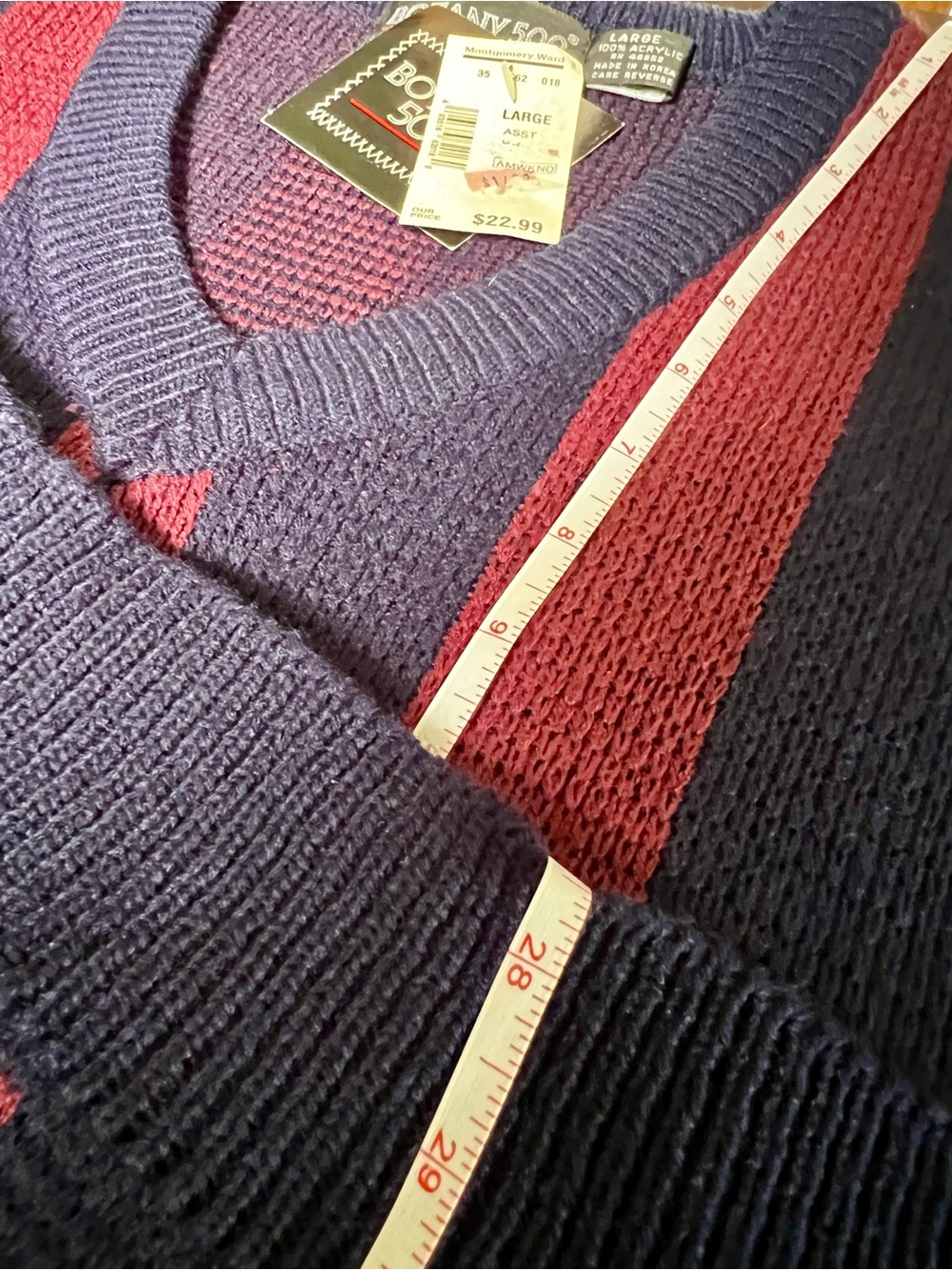 BOTANY 500 Men’s Vintage 80s 90s NWT Striped V-Neck Sweater - Picture 5 of 7